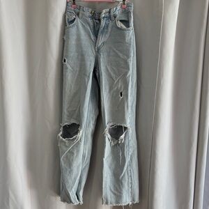Zara Light Blue Distressed‎ Straight Leg Jeans